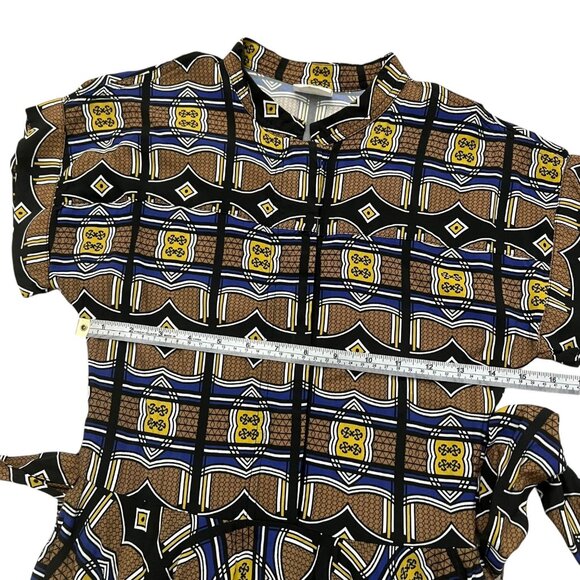 Mantsho x H&M Geometric African Print Midi Asymmetric Shirt‎ Dress Brown Size 2 - Picture 8 of 10